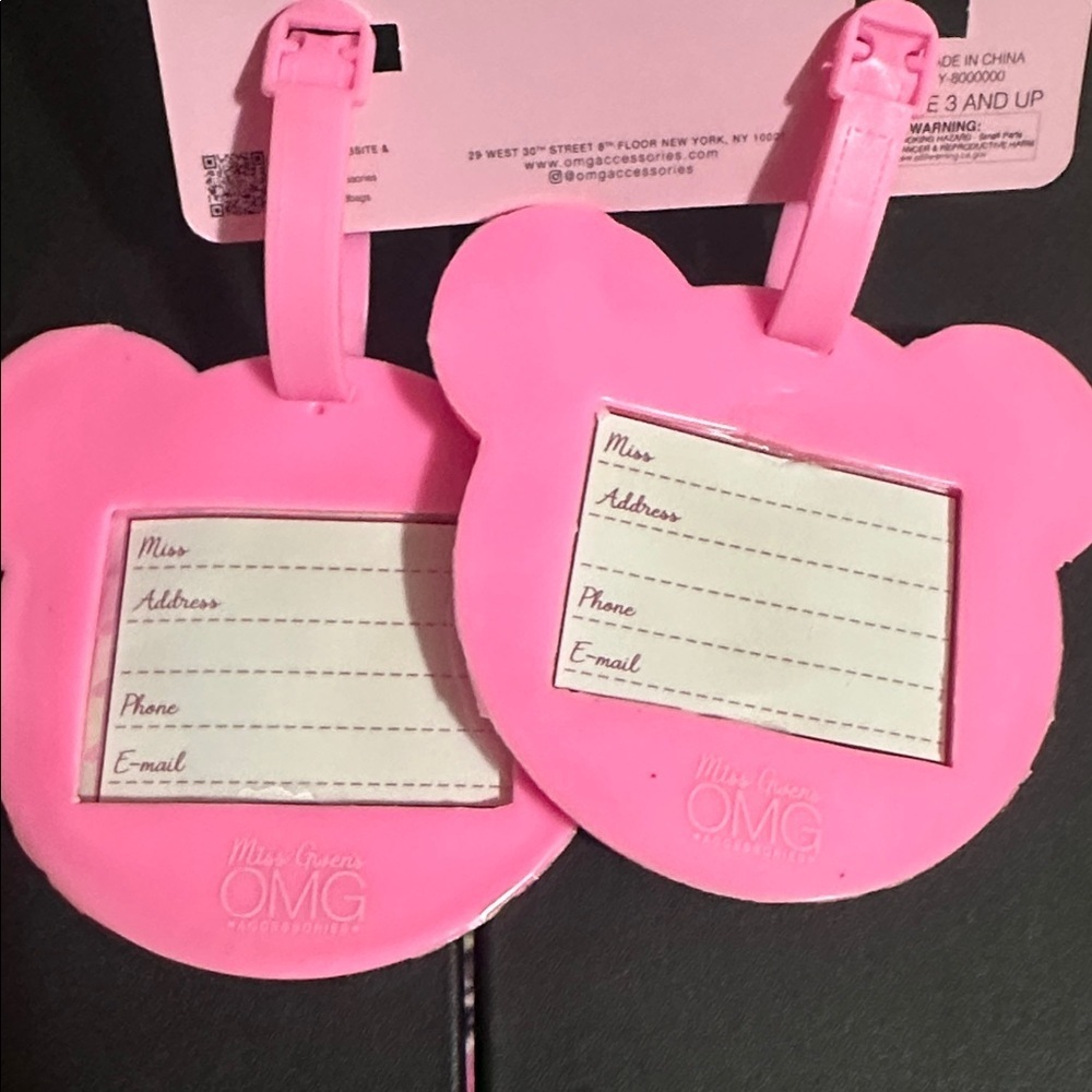 Miss Gwen’s omg accessories set of 2 pink teddy bear luggage tags - Picture 2 of 2